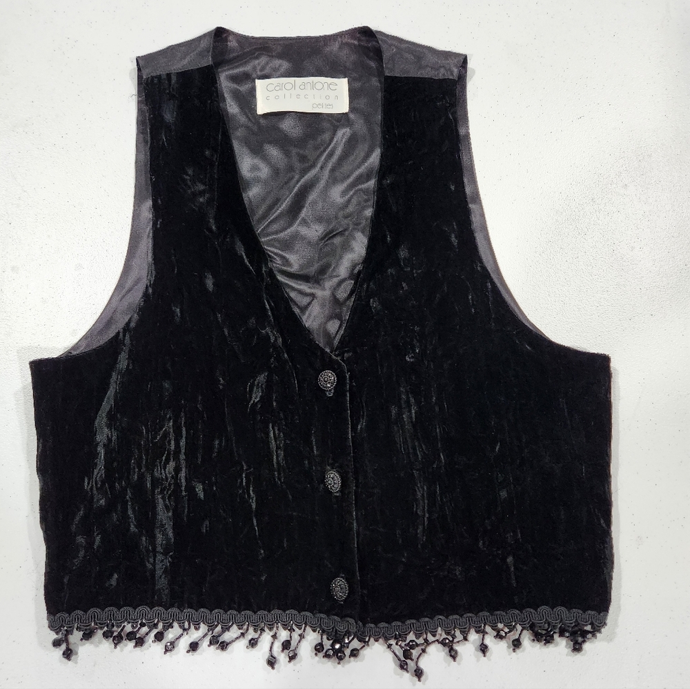 Carol Antone Black Velvet Vest with Beaded Trim
